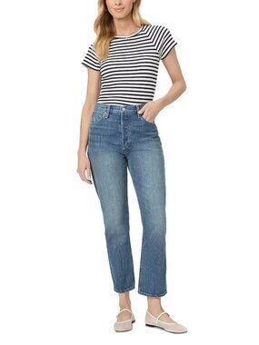 New Paige Billy Crop High Rise Straight Jeans Button Fly 100% Cotton The Roxy 25